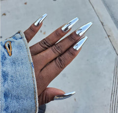 imabc Silver Punk full-cover nails with adhesive kit for easy at-home manicure