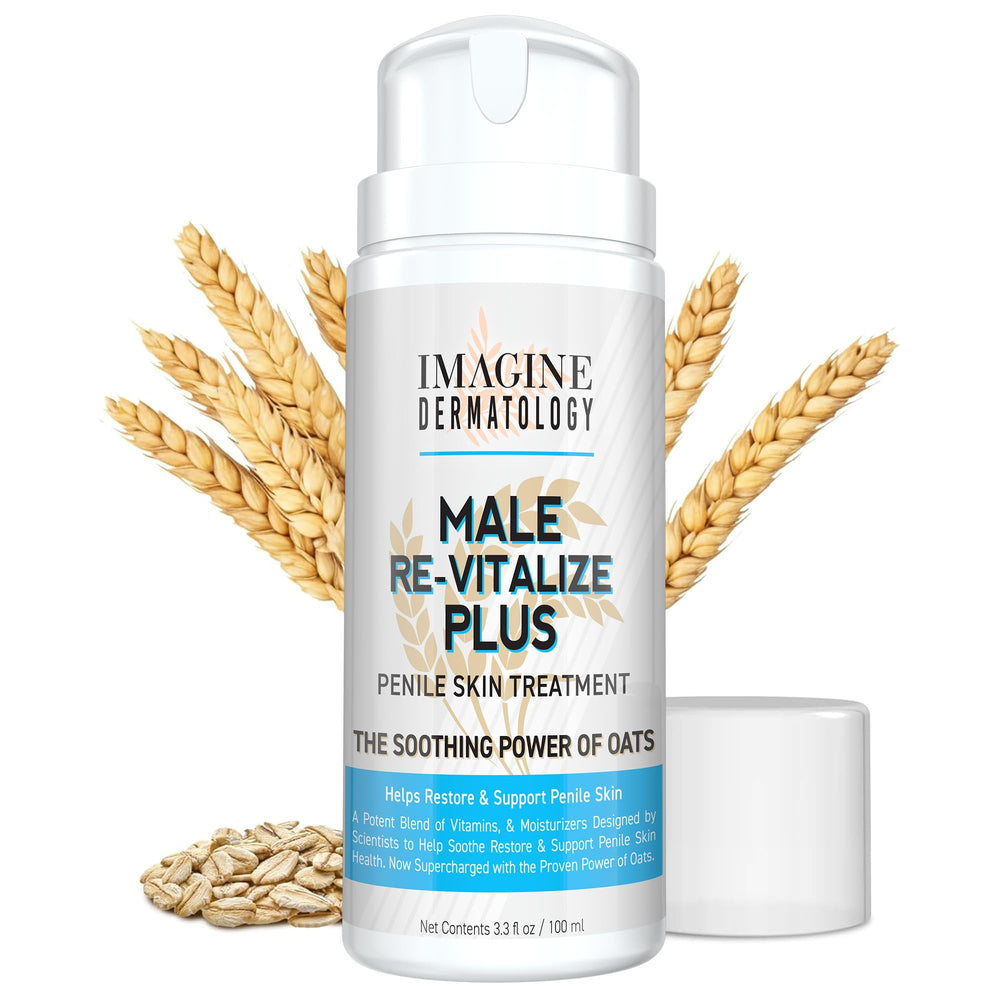 Imagine Dermatology Male Re-Vitalize PLUS bottle for soothing penile skin