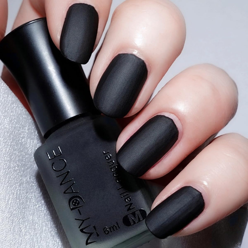 IMGDD Black Matte Nail Polish bottle showing velvet finish for salon-like results at home