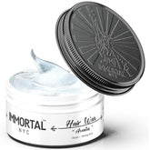 Immortal NYC Aventus jar closeup showing all-natural hair wax for everyday styling