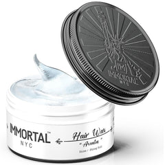 Immortal NYC Aventus jar closeup showing all-natural hair wax for everyday styling