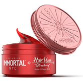 Immortal NYC Strawberry Hair Wax bottle front shows strong hold and high shine.
