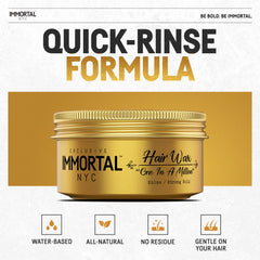Immortal NYC wax tames frizz for straight and curly hair textures.