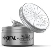 Immortal NYC Platinum Edition pomade jar shown for strong all natural hold.