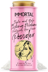 Immortal NYC Shake and Rake powder bottle for instant volume and natural matte finish.