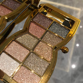 Impeccablery glitter eyeshadow palette, open case showing vibrant gold shades for daily looks.