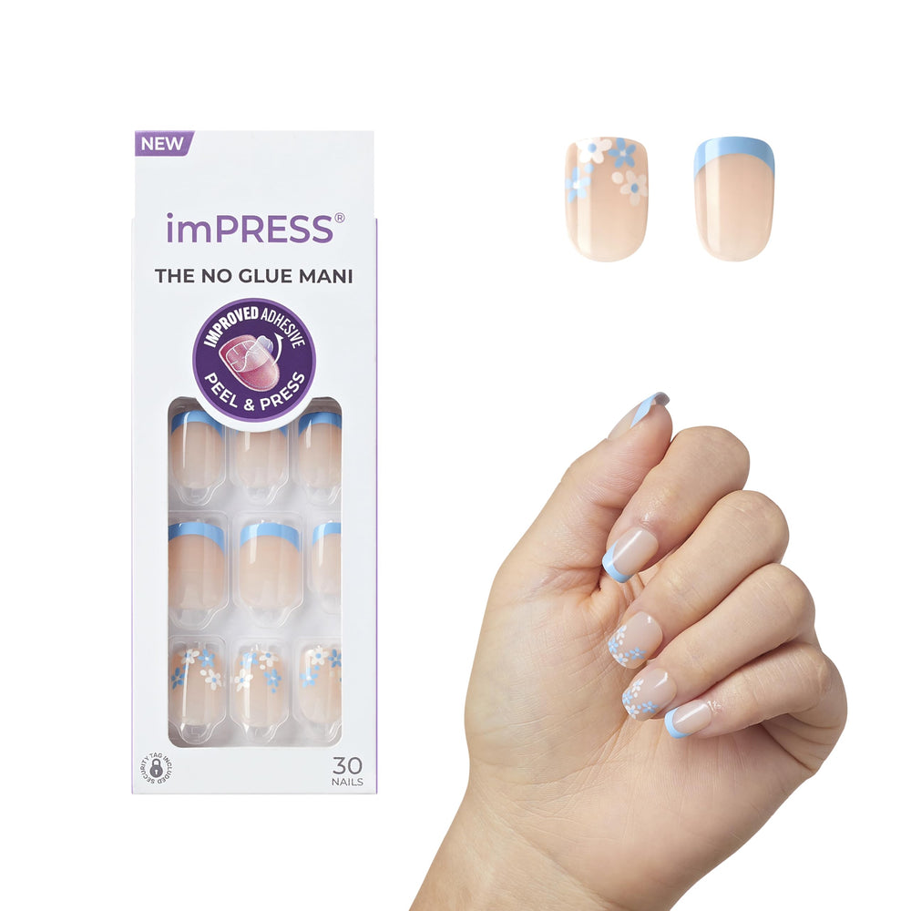imPRESS Snooze blue French nails for an easy, no-glue home manicure.