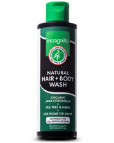 Incognito Java Citronella Hair and Body Wash bottle pouring for a refreshing citrus lather.