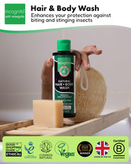 Incognito Java Citronella wash label close-up, natural ingredients for skin and hair nourishment.