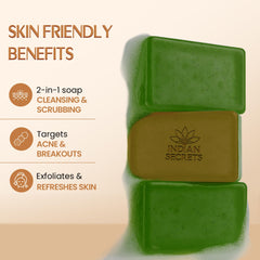 INDIAN SECRETS Scrub Soap with salicylic acid and neem for targeted cleansing.