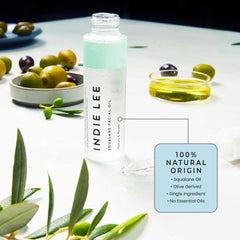 Indie Lee Squalane Oil dropper application demonstrates quick absorption.