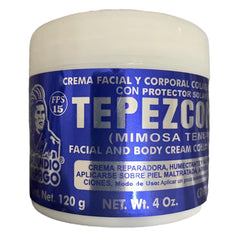 Indio Papago Tepezcohuite cream jar close-up for daily skin nourishment.