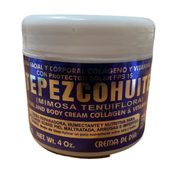 Indio Papago Tepezcohuite SPF-15 cream being applied for daytime protection.
