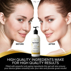 IndulgeMe Conductive Gel with gold foil emphasizing brightness on skin