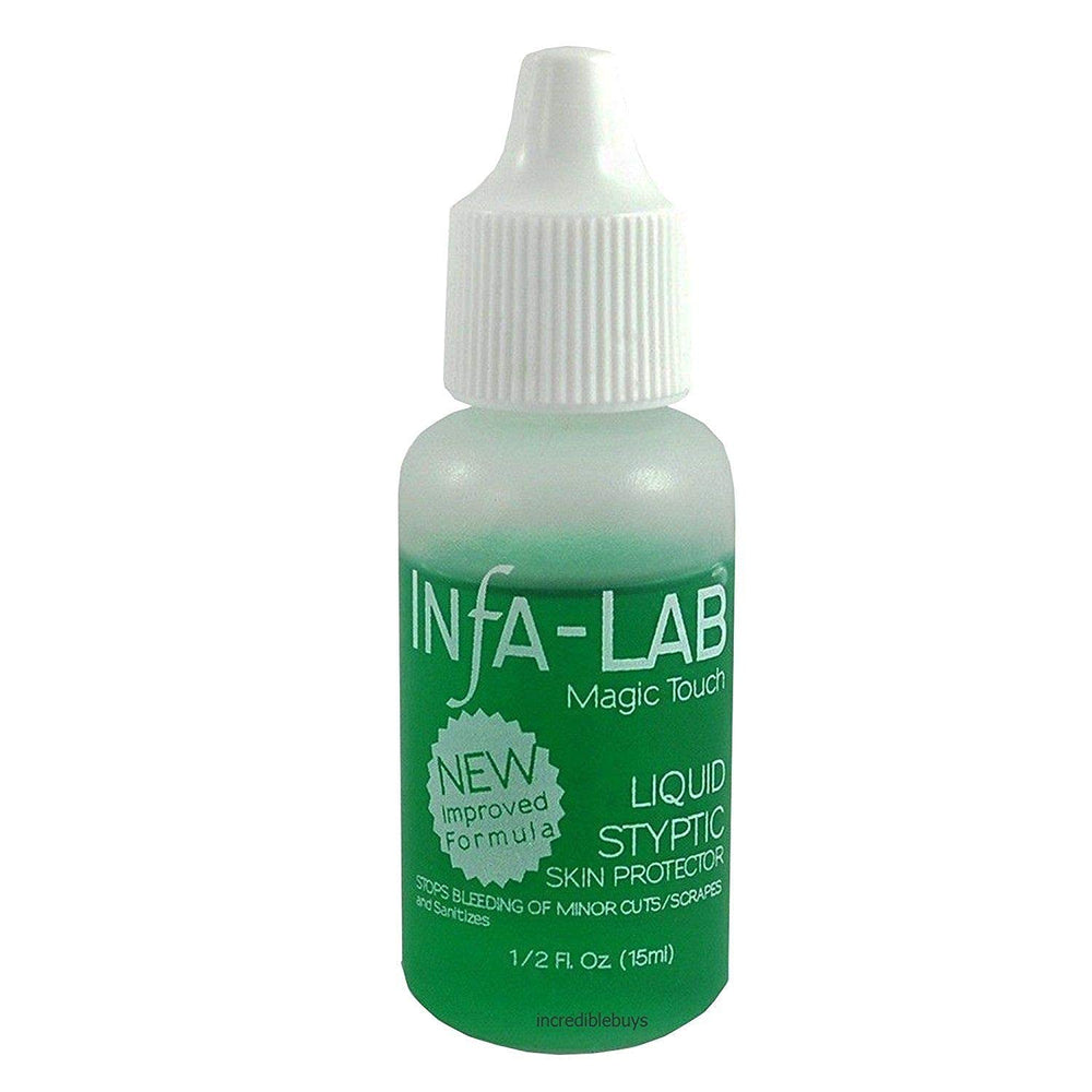 Infalab MAGIC TOUCH bottle pour demonstrates fast styptic action for minor nail bleeds.