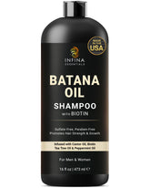 INFINA ESSENTIALS Batana Oil Shampoo bottle for a nourishing scalp care routine