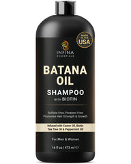 INFINA ESSENTIALS Batana Oil Shampoo bottle for a nourishing scalp care routine