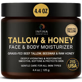 INFINA ESSENTIALS Beef Tallow Honey Face Jar: soothing hydration for daily facial moisture.