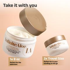 InfiniteAloe Complete Skin Care 8oz jar packaging highlights value and fragrance-free formula