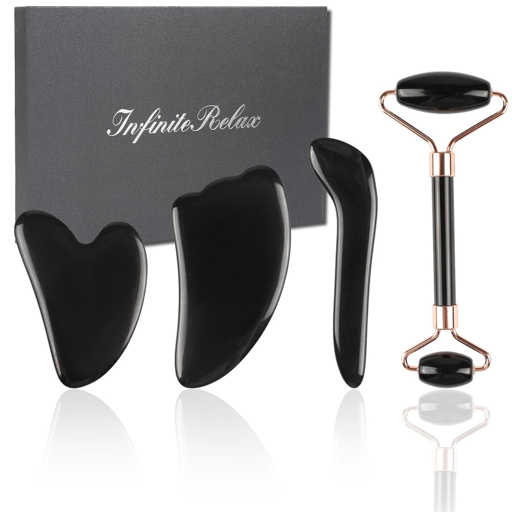 InfiniteRelax natural jade roller for facial relaxation and improved skin tone.