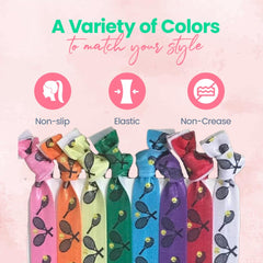 Infinity Collection SportyBella hair ties detail with tennis-racket motif for chic sportswear
