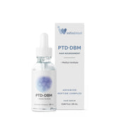 InfiniWell PTD-DBM serum bottle shown for daily scalp care and fuller-looking hair.