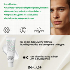 InfodPlus fast-absorbing texture leaves skin soft after application.