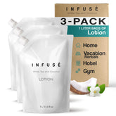 INFUSÉ White Tea and Coconut 1L refill bag ready for premium dispenser refills.