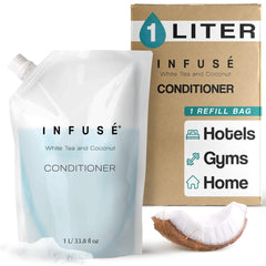 INFUSÉ White Tea and Coconut conditioner refill 1L for hotel dispensers, premium guest experience.