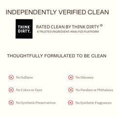 Ingreendients body wash on skin tone background suggests moisturized, comfortable skin after shower