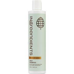 Ingreendients shampoo bottle shows organic aloe and tea tree for gentle scalp cleansing