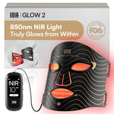 INIA Red Light Mask shown during setup, highlighting a comfortable fit for at-home skincare sessions.