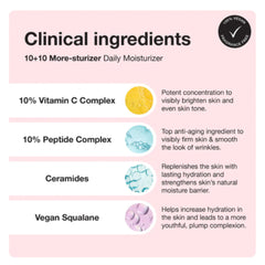 Innbeauty Project 10+10 moisturizer ingredient label highlights vitamin C 10% and peptide complex