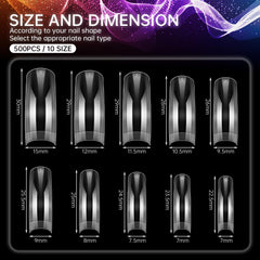 INENK 500-piece box with 10 sizes for versatile nail shaping.