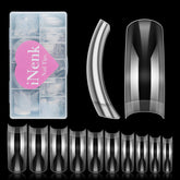 INENK Clear Tapered Square C-Curved Nail Tips close-up for natural acrylic look.