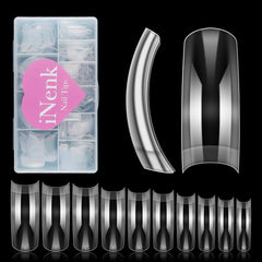 INENK Clear Tapered Square C-Curved Nail Tips close-up for natural acrylic look.