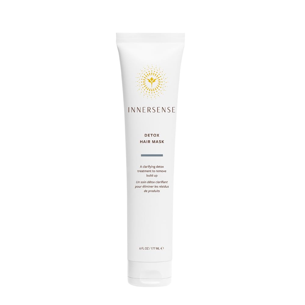 INNERSENSE detox hair mask jar showing the clarifying detox formula for buildup removal