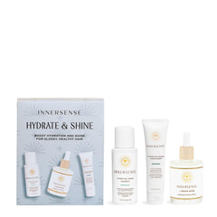 INNERSENSE Hydrate & Shine Set Hairbath bottle pour for a refreshing cleanse and hydrated shine.