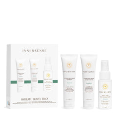 INNERSENSE Hydrating Travel Hair Trio packaging for on-the-go moisture.