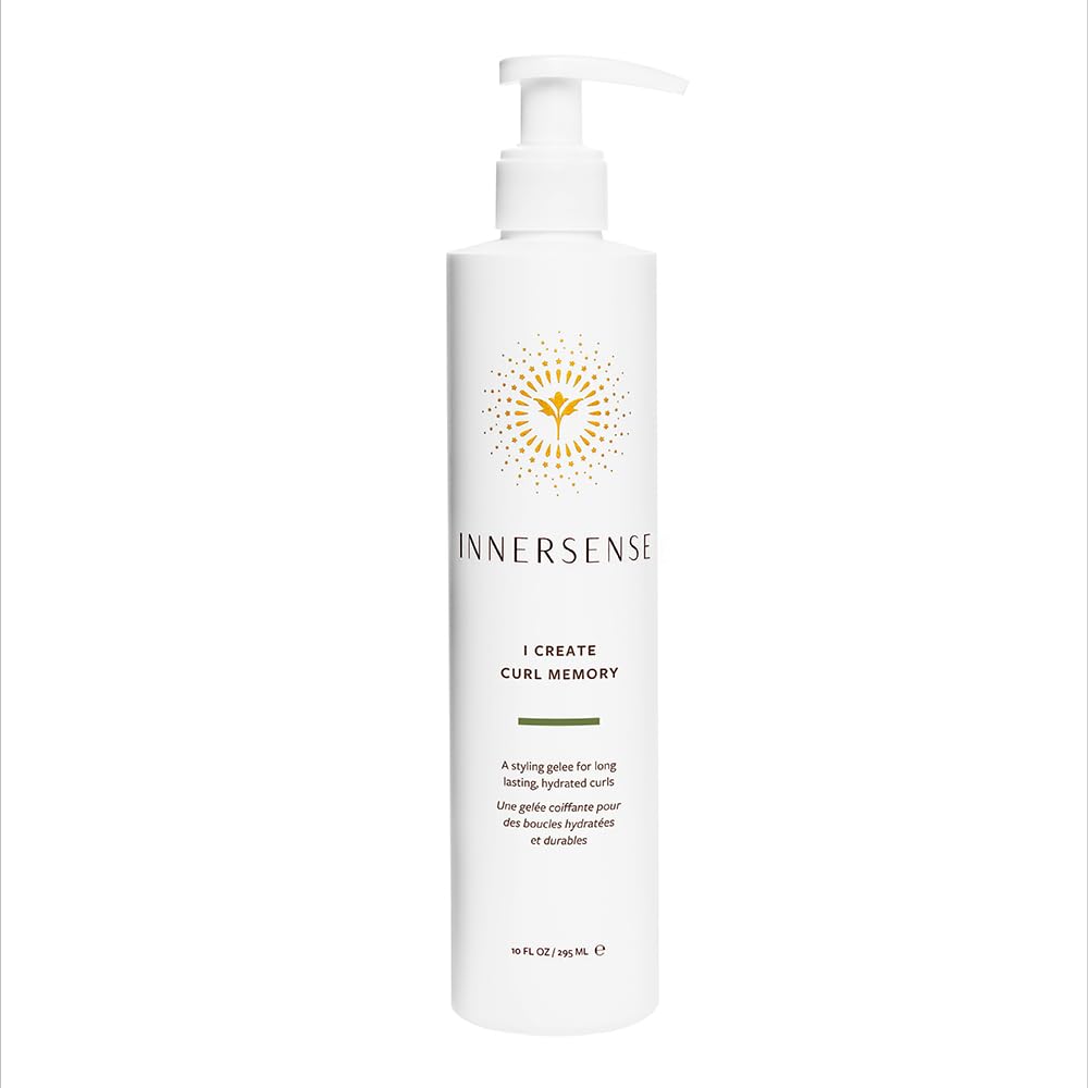 INNERSENSE I Create Curl Memory Gel bottle closeup shows flexible hold and hydrated curls.