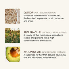 INNERSENSE Hairbath with quinoa and rice extracts nourishes hair strands.