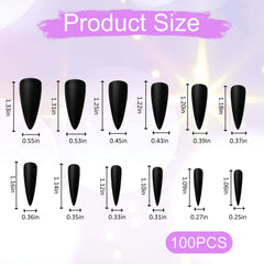 InnoHHustle Stiletto nails 10 sizes layout helps you find the perfect fit.