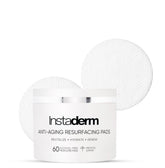 Instaderm Anti-Aging Resurfacing Pads packaging highlighting premium skincare for daily use