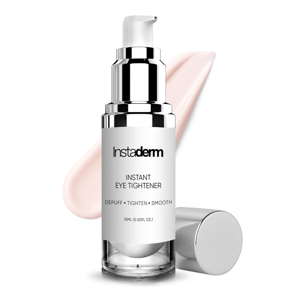 Instaderm Instant Eye Tightener bottle shows rapid under-eye refresh and hydration.