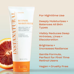 InstaNatural Retinol Nighttime Moisturizer texture close-up shows silky cream for overnight hydration.