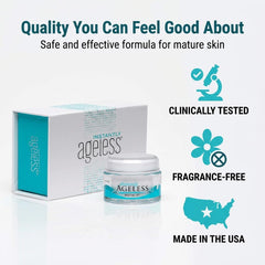 Instantly Ageless close-up bottle demonstrates fast absorption and smoothing on skin.