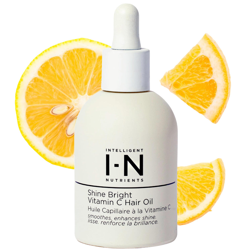 Intelligent Nutrients Shine Bright bottle pour for easy application and luminous hair.