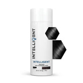 Intelligent Shop Hair Fibers Black bottle close-up showing natural coverage and quick application.