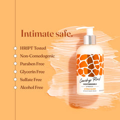 Hands apply Coochy cream for a comfortable bikini line shave.