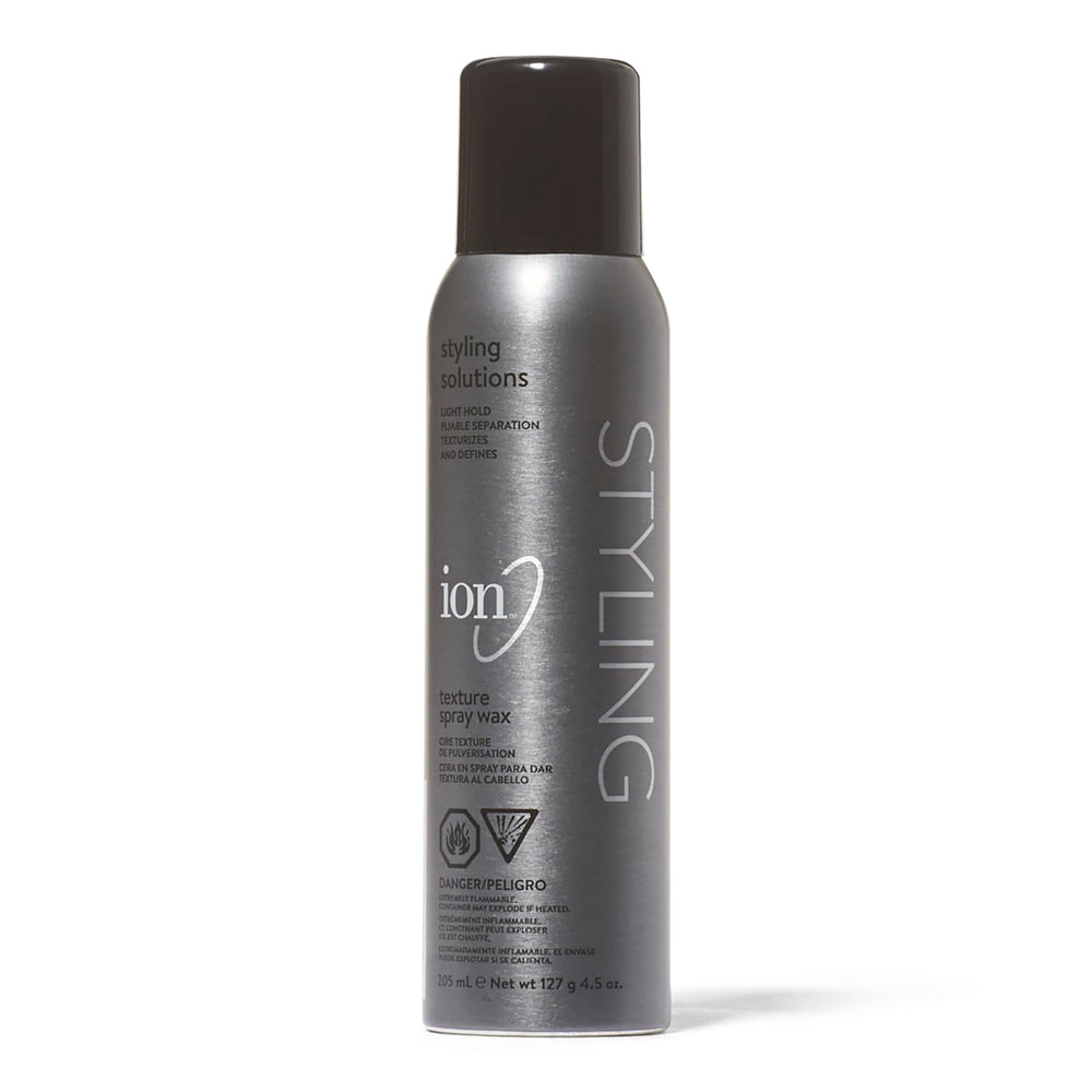 ion Texturizing Spray Wax bottle shows definition and flexible hold.